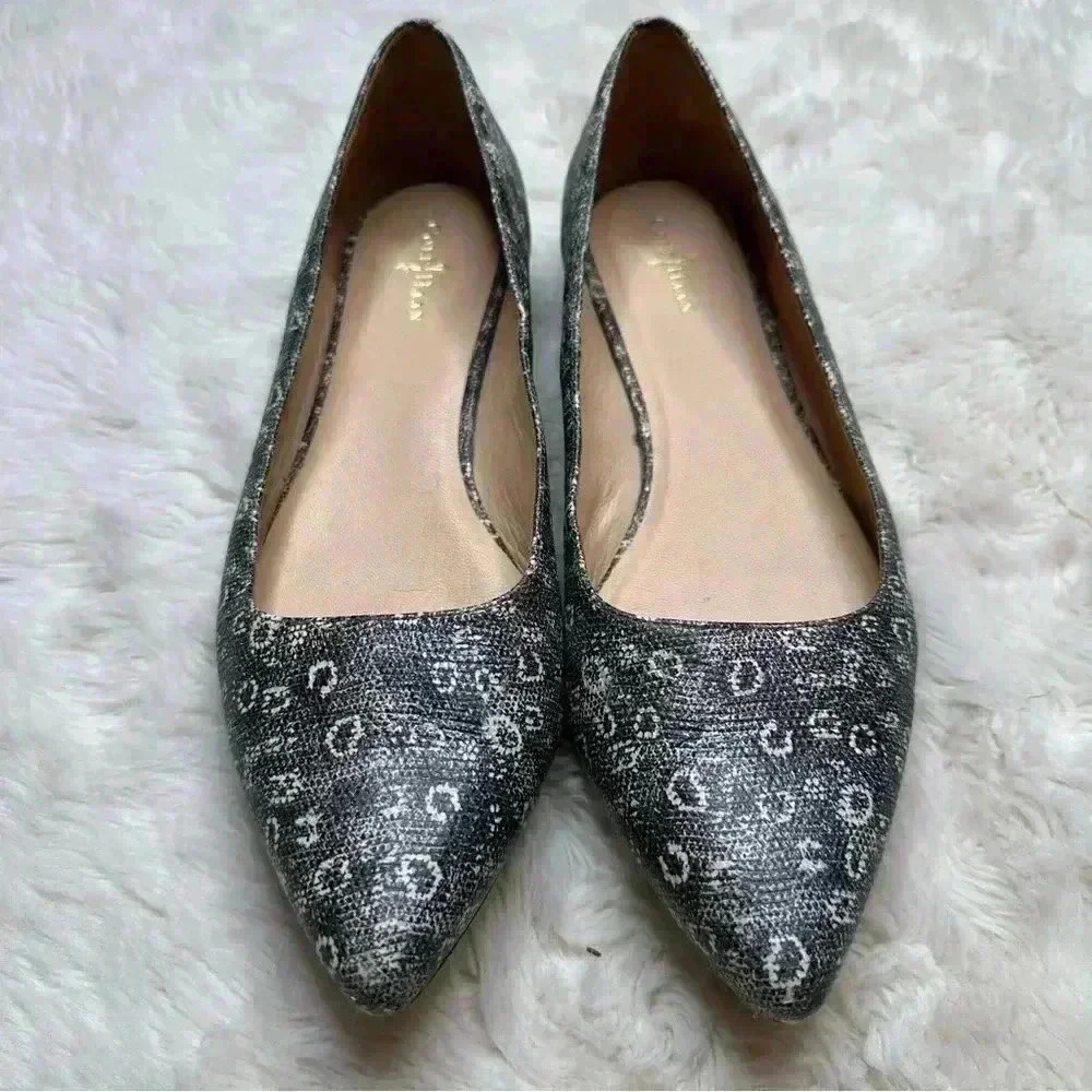 Cole Haan Flats Pointed Toe Lizard Print Black & White Size 9.5B